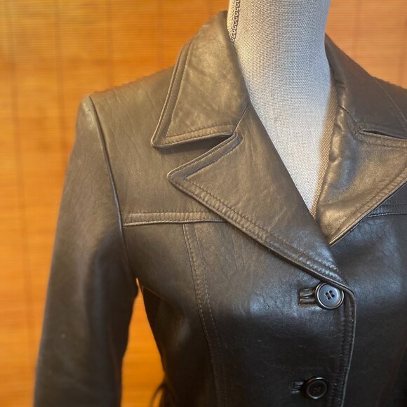 Charlotte Russe Black Leather Jacket with Sash Fully LIned Size Medium EUC - Picture 2 of 5